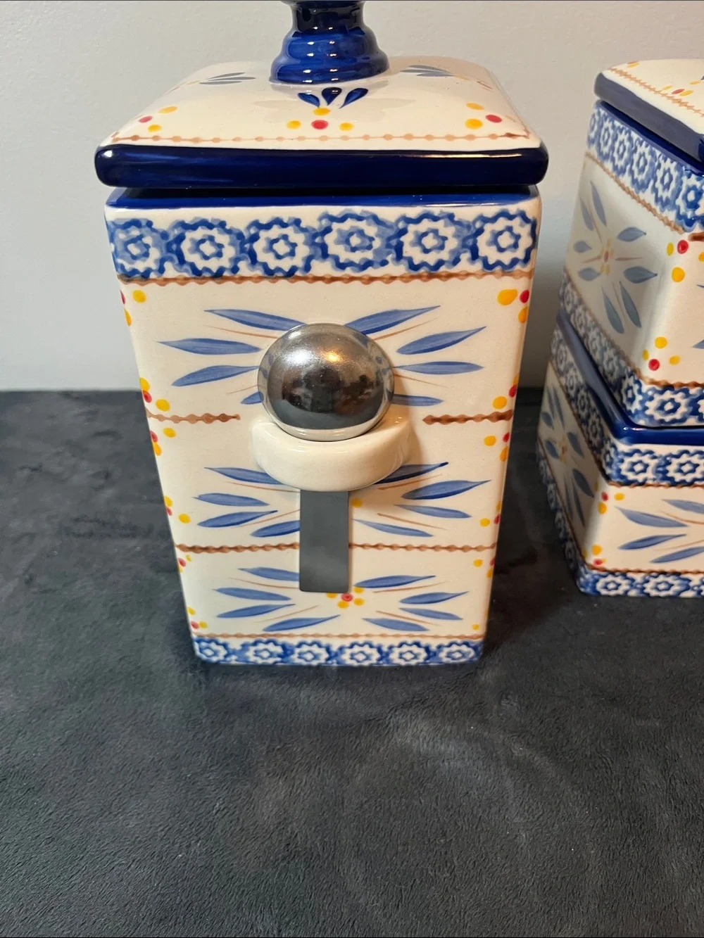 TEMP-TATIONS OLD WORLD STACKABLE CANISTERS KITCHEN CERAMIC BLUE cookware